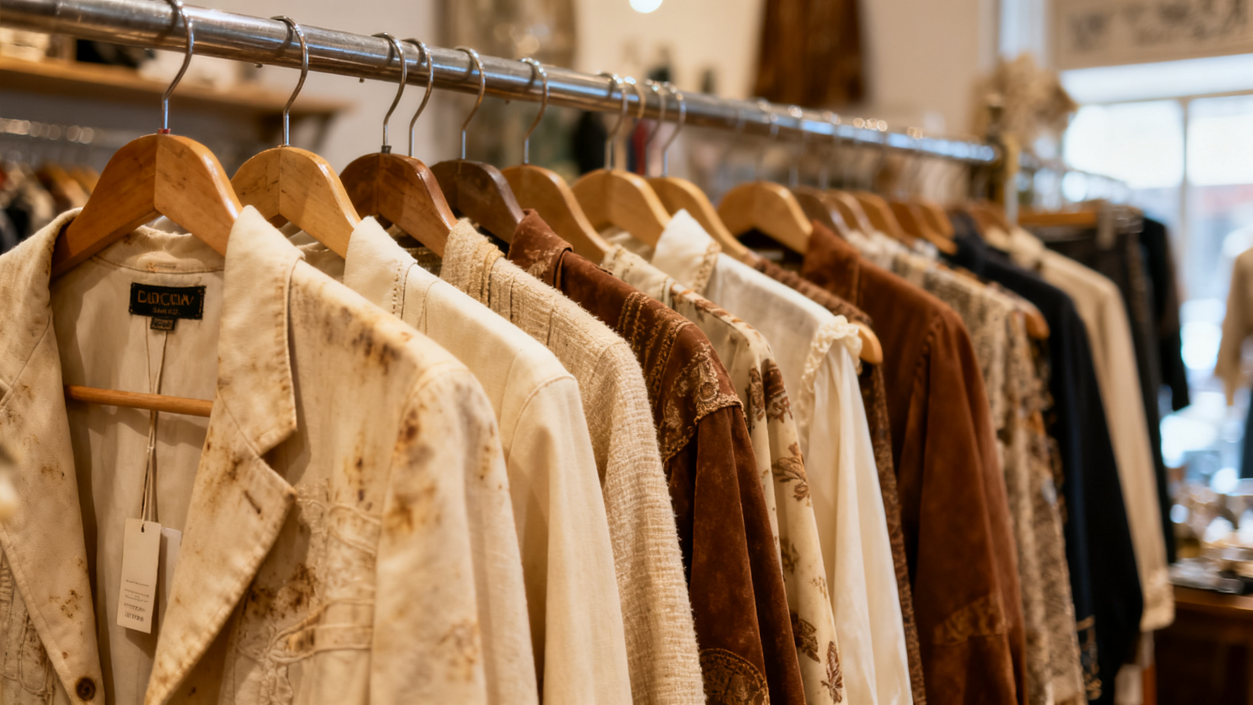 A curated rack of second-hand designer clothing