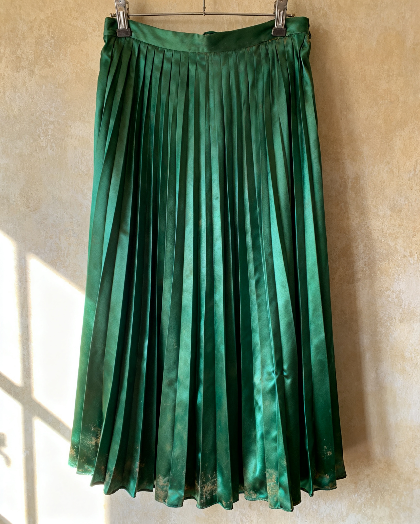 Pleated Satin Midi Skirt